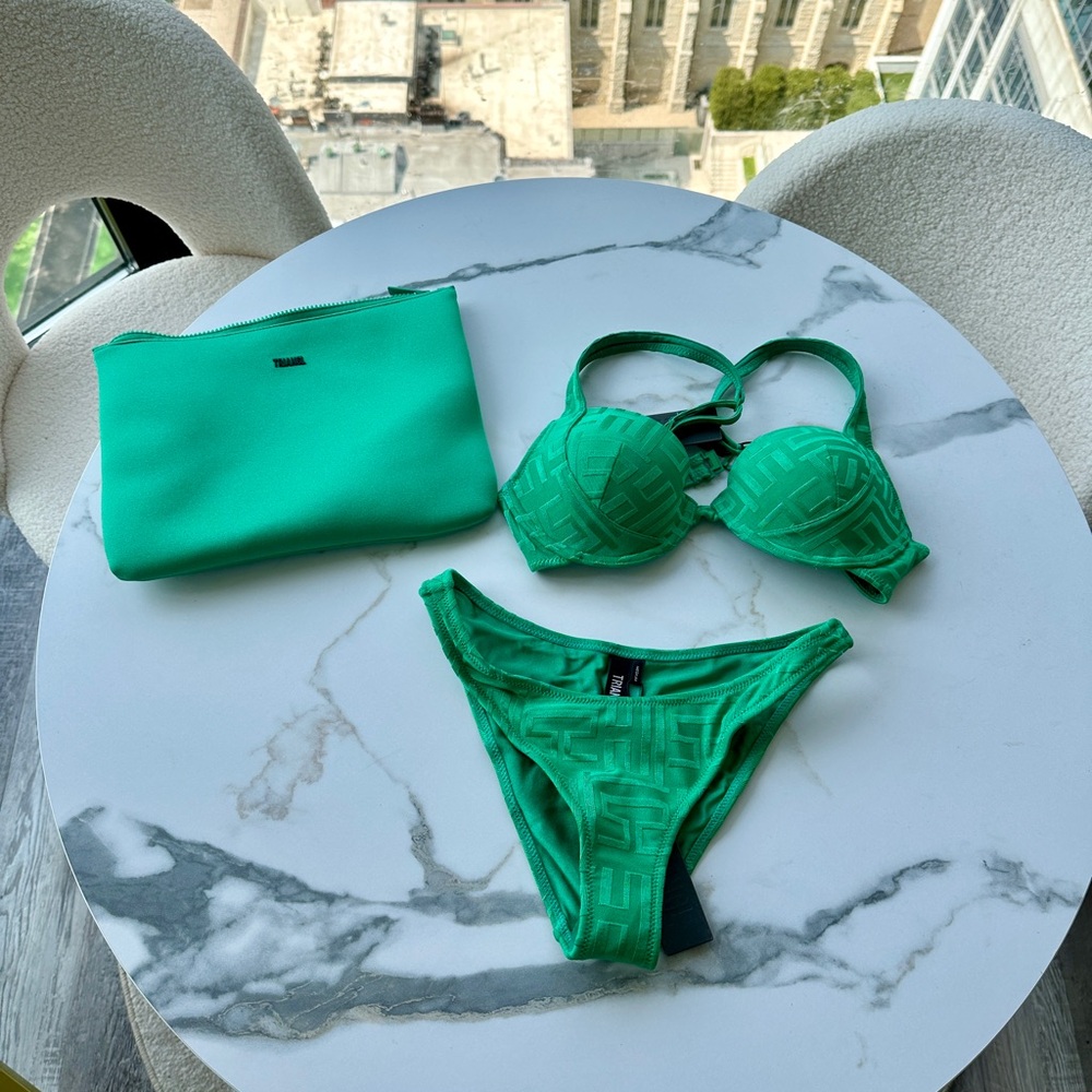 Green Triangl Bikini Set with Pouch NWT